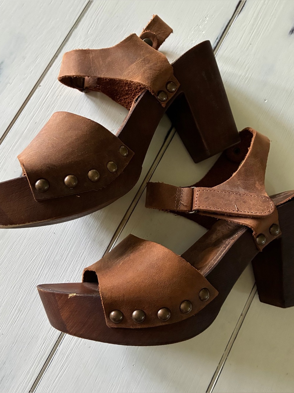 Women’s Brown Leather Platform Block Heel Sandals